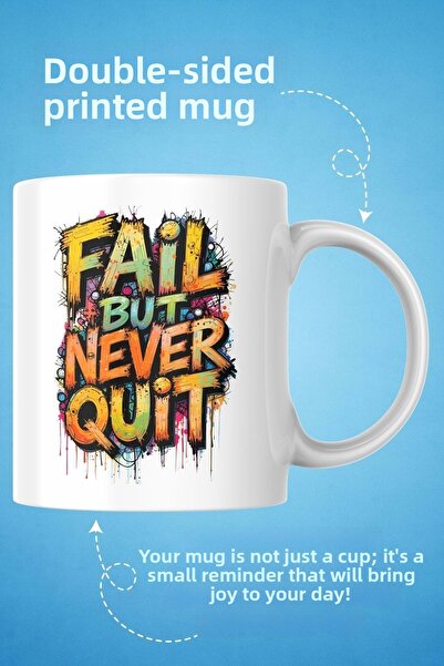 Win Ovro Premium White Porcelain Gift Set of Printed Mugs - Never Fail but Al...