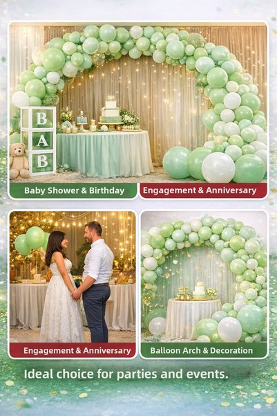 BALON DİYARI Light Green Pastel Balloon 10 Inch Pack of 100 – Baby Shower, Engagement, Wedding, Birthday Party Balloon