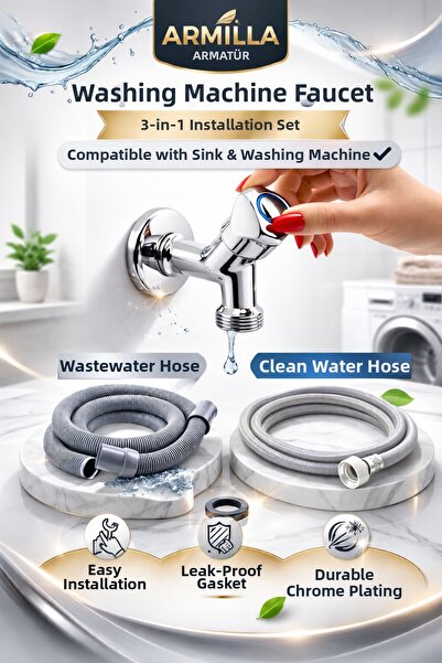 ARMİLLA ARMATÜR خرطوم مياه نظيفة بطول 1.5 متر - صنبور الغسيل - خرطوم مياه الص...