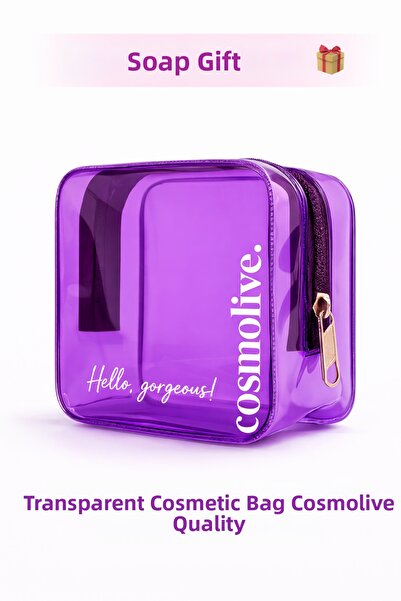 Cosmolive حقيبة سفر شفافة من مادة PVC الأرجوانية للعناية بالبشرة وتنظيم مستحض...