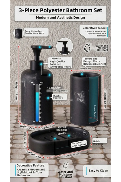 The Mia Marble Bathroom Set 3 Pieces