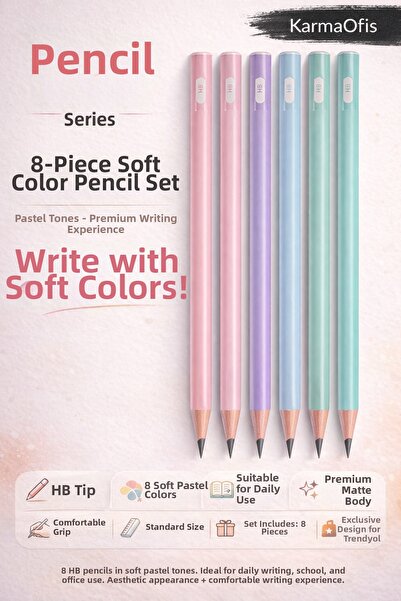 KarmaOfis 8-Piece Soft Pastel Pencil Set – Hb Lead, Premium Matte Body, Color...