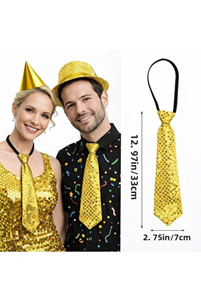 doremodam ربطة عنق للحفلات مزينة بالترتر باللون الذهبي مقاس 33 سم - ليسينيا