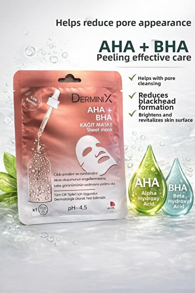 Derminix قناع ورقي AHA+BHA 25 جرام - قطعة واحدة - مضاد لحب الشباب والرؤوس الس...