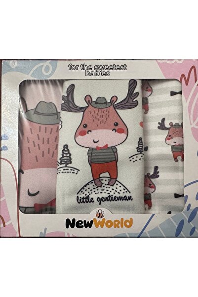 Newworld baby مريلة أطفال من نيو وورلد جييك منقوش مكونة من 3 قطع