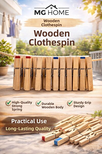 VENON ☀️ 24 قطعة من مشابك الغسيل الخشبية، شماعات غسيل خشبية، حامل تجفيف الملا...