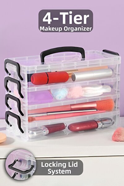 Meleni Home Organizator de machiaj cu 4 compartimente cu capace - Cutie de de...