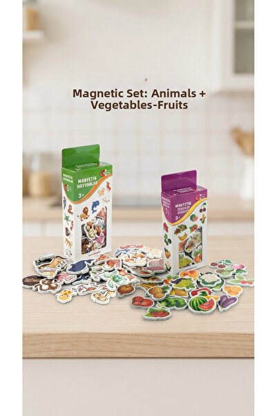 lowell home Educational 56-Piece Magnetic Animal and Vegetable Fruit Set