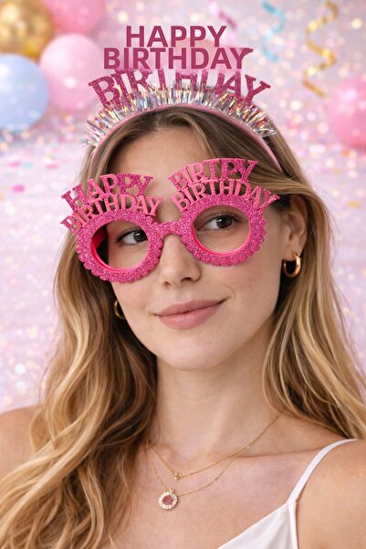PARTİPORT Happy Birthday Party Set Crown and Non-Glass Party Glasses Birthday...