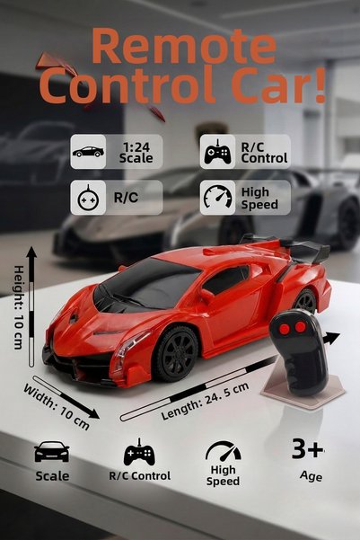 craftivio Remote Control Car 1:24 Scale Semi-Functional Forward Backward Movi...