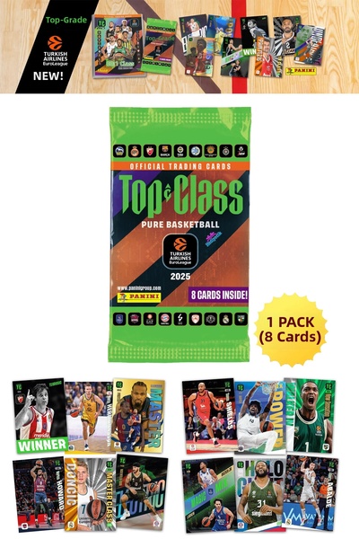 hediyecik بطاقات بانيني توب كلاس يورو ليج لكرة السلة 2025 - حزمة واحدة من بطا...