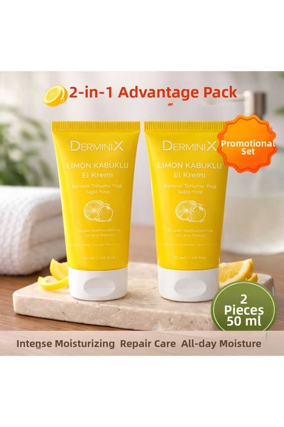 Derminix كريم لليدين بقشر الليمون، عبوة من قطعتين 50 مل - مجموعة مرطبة مكثفة ...