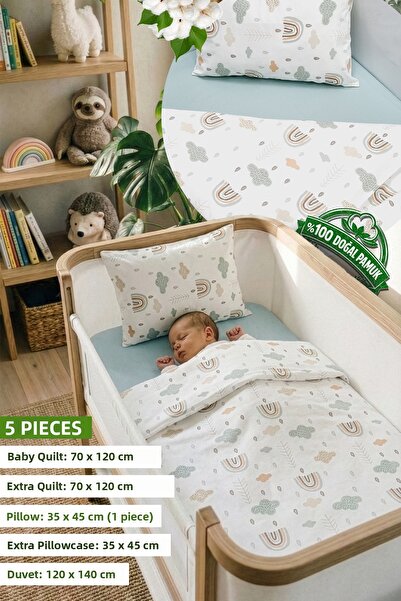 Yada Baby حديقة أطفال قطن 100% مكونة من 5 قطع - طقم لحاف وغطاء لحاف (70x120 سم)