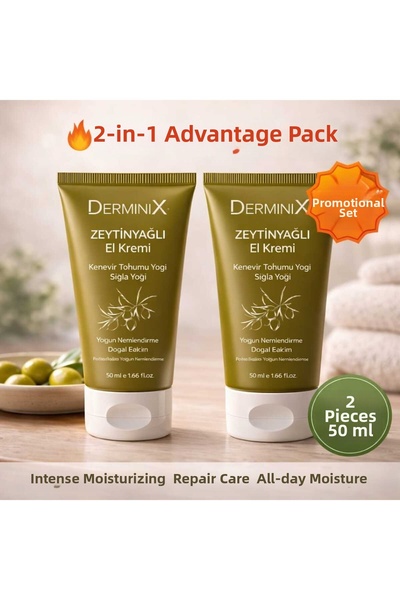 Derminix كريم اليدين بزيت الزيتون 2 عبوة 50 مل - مجموعة مرطبة مكثفة ومفيدة