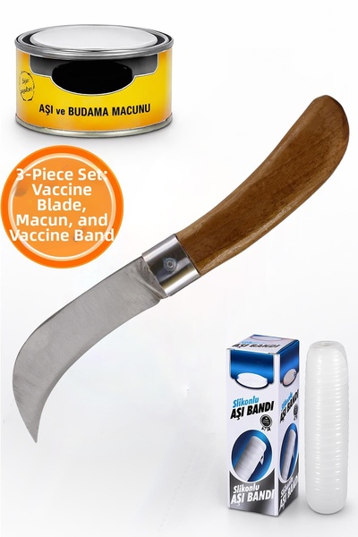 NZB (Set of 3) Fidan Vaccine Knife Curved Tip Bandage Knife Pocket Knife + Va...