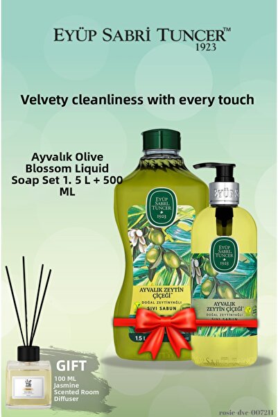 Eyüp Sabri Tuncer 1500 مل + 500 مل صابون سائل بزيت الزيتون الطبيعي برائحة زهر...
