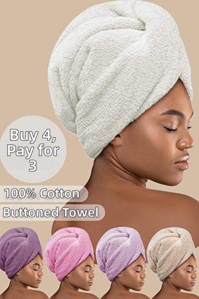 Miss Paris Home منشفة شعر مطاطية بأزرار - للعناية بالوجه وتجفيف الشعر بعد الا...