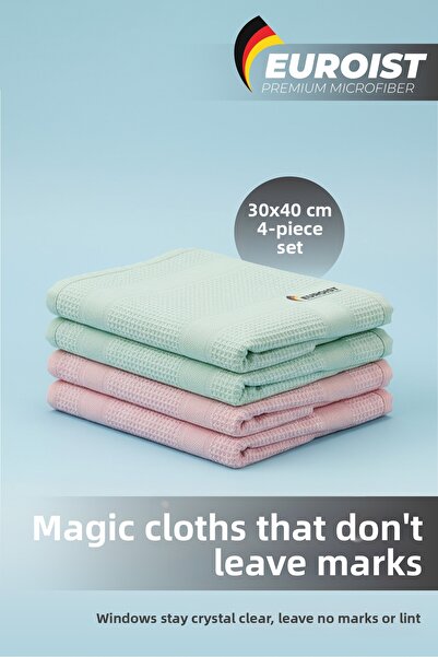 euroist 4 قطع قماش تنظيف من الألياف الدقيقة مقاس 30 × 40 سم - للسيارة والزجاج...
