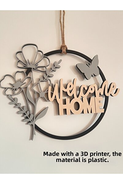 Akgün's Welcome Home Decorative Door Ornament - Modern Flower and Butterfly T...