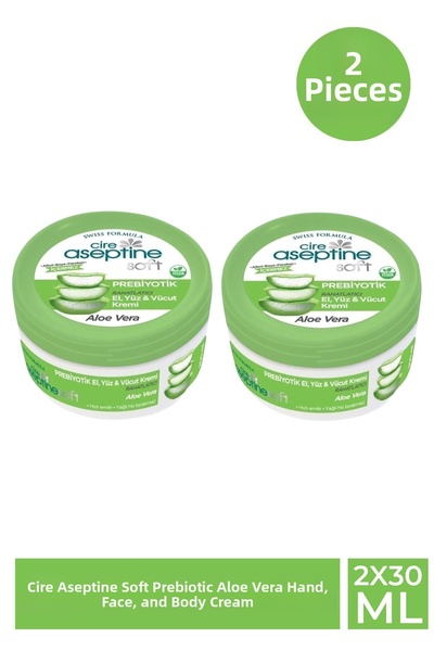 CIRE ASEPTINE كريم سوفت بريبيوتيك ألوفيرا لليدين والوجه والجسم 30 مل 2 قطعة