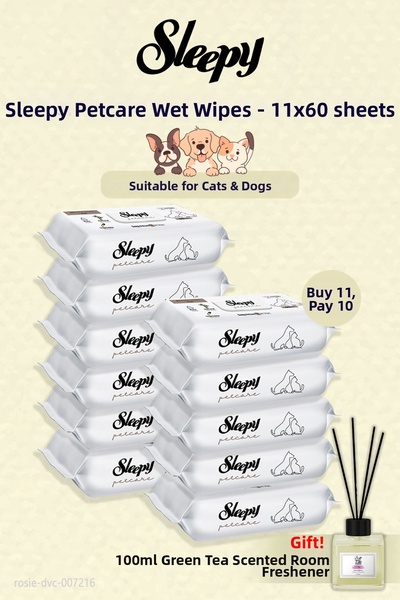 Sleepy 11 عبوة من مناشف بيت كير المبللة 60 قطعة وهدية معطرة للغرفة