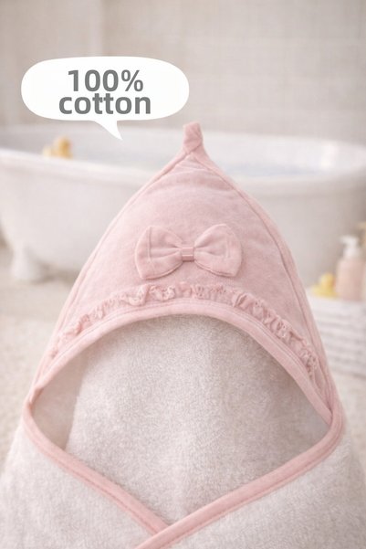 Arin Baby 100% Cotton Pink Color Bow-Decorated Baby Towel/Baby Girl Pink Bow-Decorated Towel