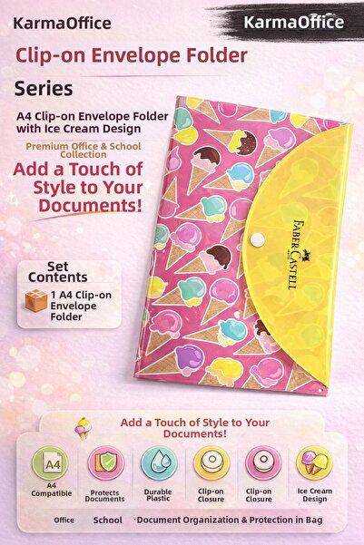 Faber Castell Dondurma Patterned A4 Snap Envelope File – 1 Piece - Durable Pl...