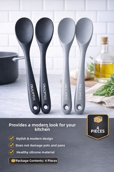 Single (4 Pieces) Ultra Hard Tip Silicone Serving Rice Spoon High Heat Resist...
