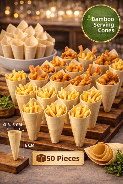 TOYFEST 50-Piece Pkt Mini Bamboo Presentation Horns 6X3.5 cm Natural Presenta...