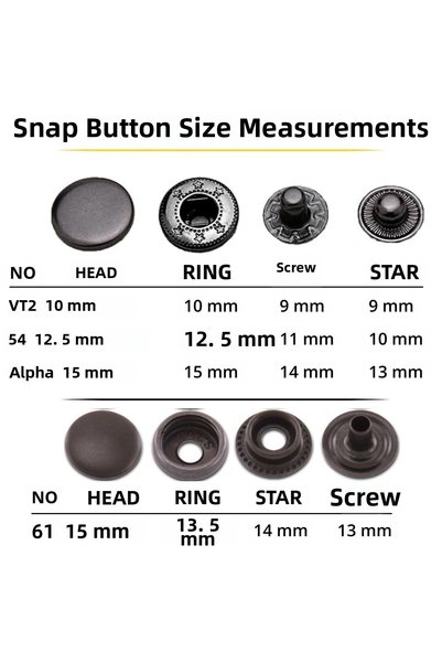 SeraSelin 10 Pieces 12.5 mm Metal Snap Fasteners Smoked Snap Fasteners 12.5 mm Gray Snap Fasteners Anthracite Snap Fasteners Black Nickel
