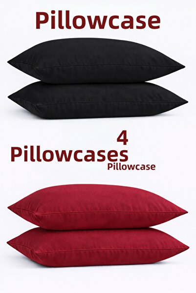 SADEN HOME قطن غطاء وسادة باللون الأحمر الداكن والأسود