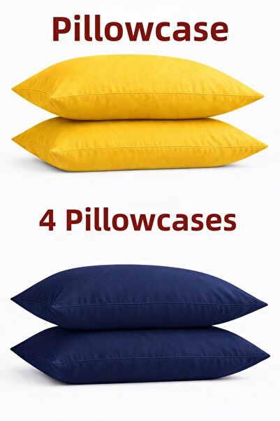 SADEN HOME Cotton Pillow Cases Yellow-Dark Blue 50X70 cm