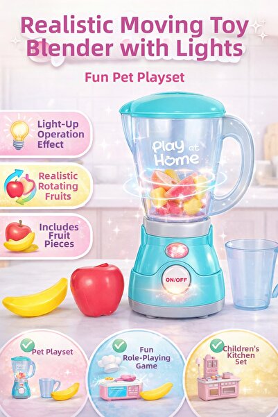 TRENDZONE Blue Lighted Realistic Moving Toy Blender Set – Children's Kitchen ...
