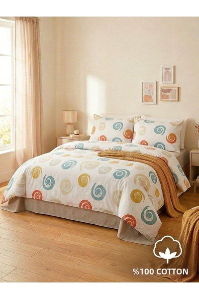 CollessiaHome 100% Cotton Ranforce Double Elastic Duvet Cover Set - Modern Sp...