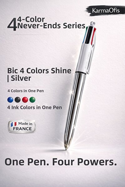 Bic 4 Colors Shine Multicolor Ballpoint Pen Silver