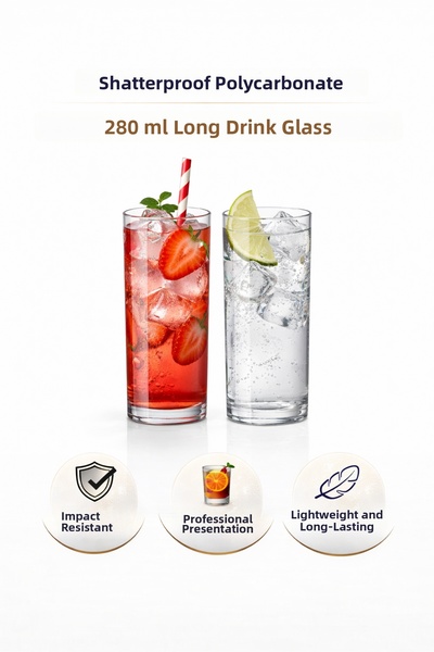 İstanbul Horeca Polycarbonate Unbreakable 6 Pieces 280 ml Long Drink Glass wi...