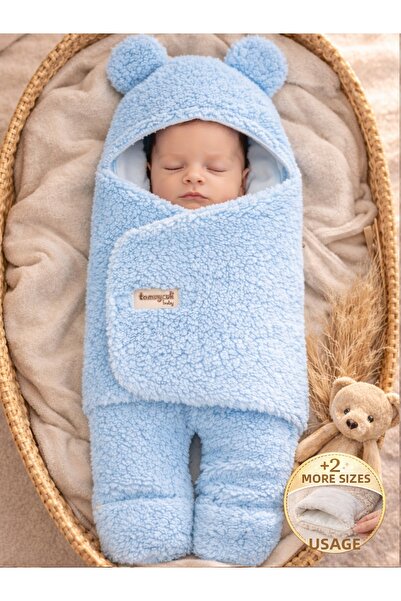 Tomuycuk 0-12 Months Fiber Plush Welsoft Blue Outer Baby Swaddle & Blanket wi...