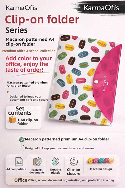 Faber Castell Makaron Patterned A4 Snap Envelope File – 1 Piece - Durable Pla...