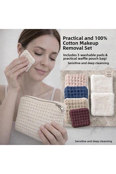 ozlıkaa "Waffle Makeup Bag Pieces + 5-Piece Washable Makeup Removal Pads Set"