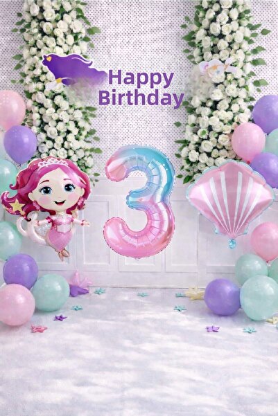 Bkmc مجموعة زينة حفلات عيد الميلاد بتصميم حورية البحر من أوشن تيل، بالونات عل...