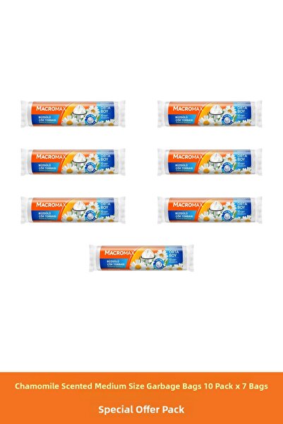 MACROMAX أكياس قمامة معطرة برائحة البابونج، حجم متوسط، 7 عبوات (10 قطع) أكياس...