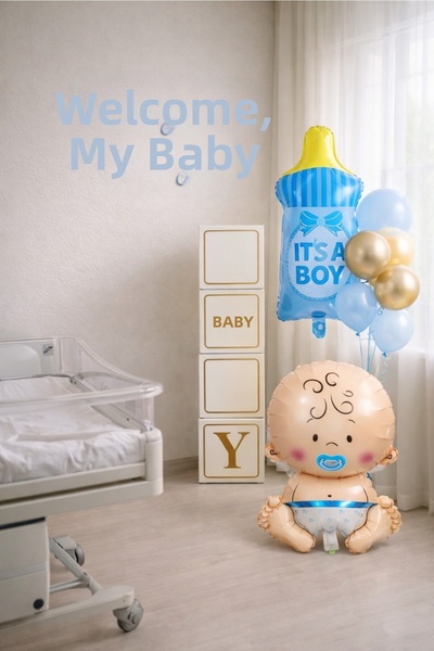 Laviyosa Blue Hospital Welcome Set Baby Box + Baby & Bottle Wrap Foil Baby Bo...