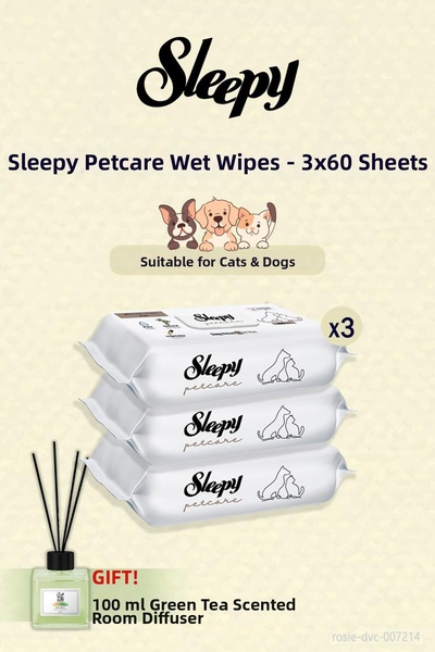 Sleepy 60 قطعة من مناشف بيت كير المبللة 3 عبوات وهدية معطرة للغرفة