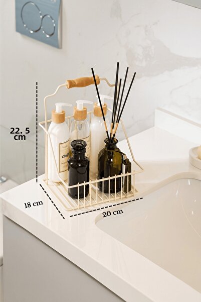 Edora Home Coș retro cu mâner din lemn bej, organizator multifuncțional elegant