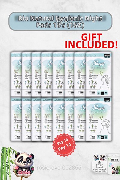 Sleepy اشتري 16 واحصل على 14 فوط صحية ليلية 18 عبوة من Bio Natural وRosie Gift