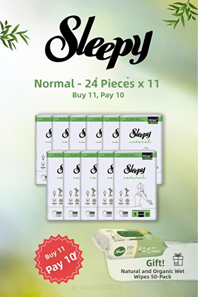 Sleepy فوط صحية طبيعية عادية اشتري 11 وادفع 10 24 قطعة ومناديل مبللة طبيعية 5...