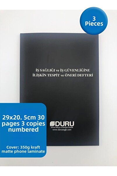 DURU OSGB Occupational Health and Safety Notebook with Autocopili X 3 Pieces