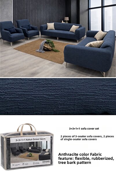 uzhanem Set husă scaun elastic elastic și jacquard 3 3 1 1 - ANTRACIT