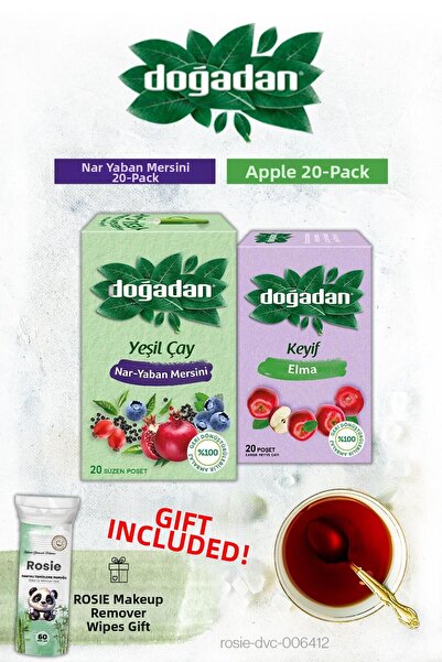 Doğadan شاي أخضر بالرمان والتوت البري وشاي التفاح مع أكياس شاي وهدية روزي