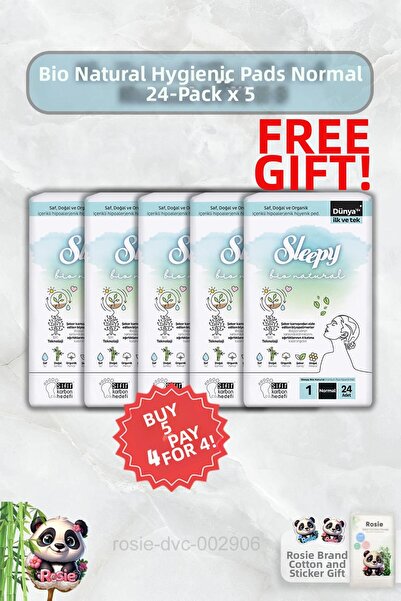 Sleepy اشتري 5 واحصل على 4 فوط صحية طبيعية عضوية عادية 24 قطعة وروزي